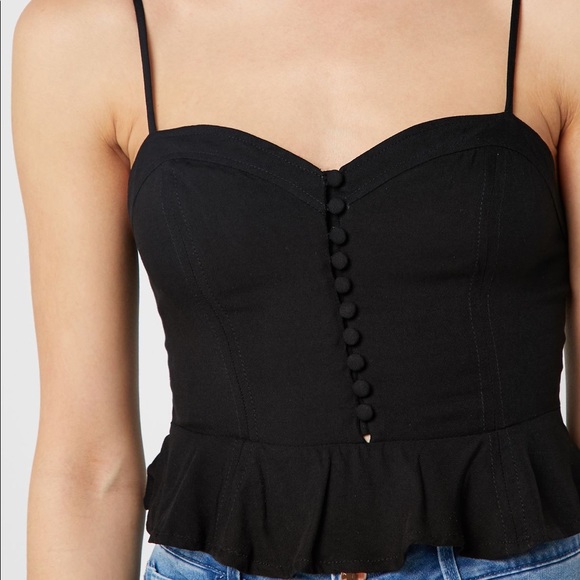 NWOT Forever 21 Button Down Crop Cami Top Black - Picture 2 of 3